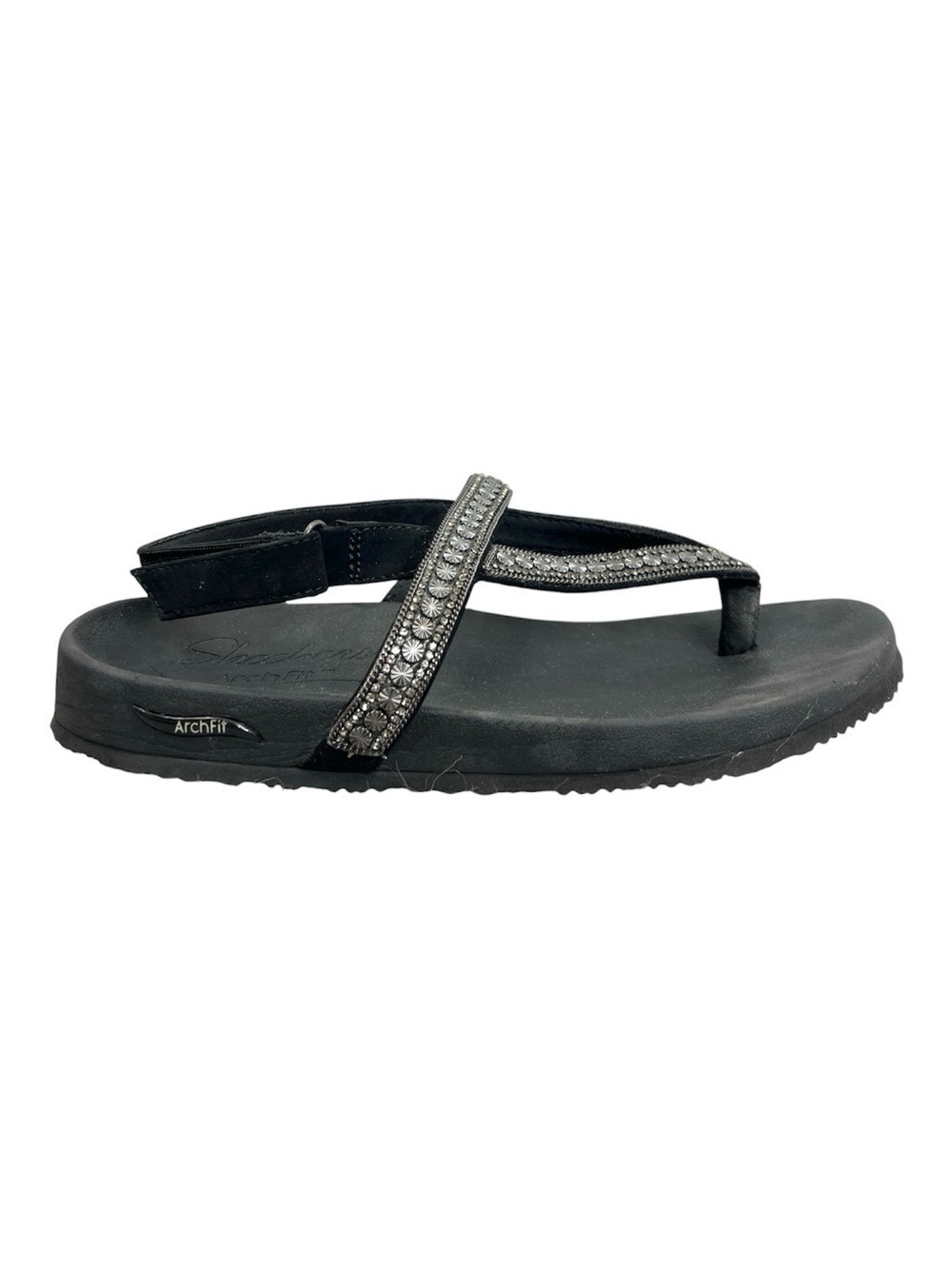 Skechers Arch Fit Meditation black embellished embroidered sandals 7*